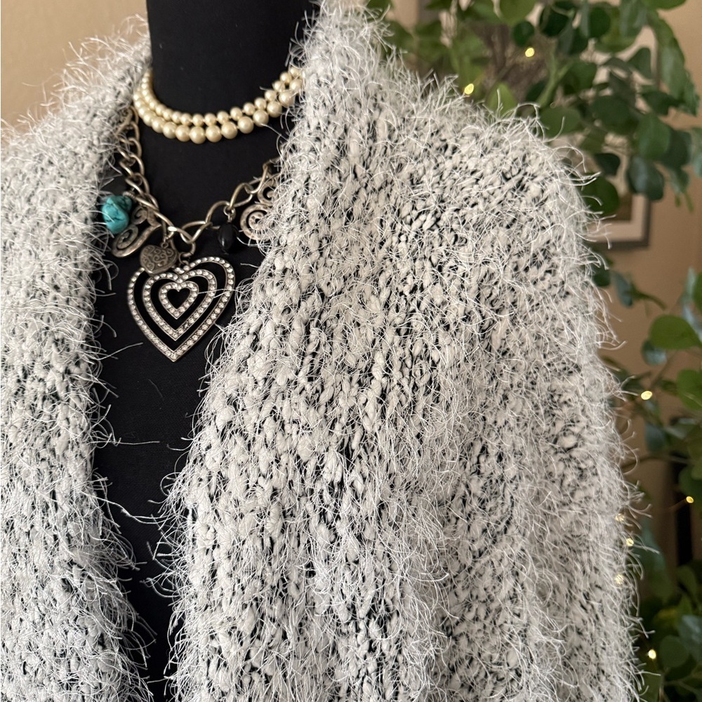 🔥Calvin Klein Soft Eyelash Knit Open-Front Cardigan Cozy Neutral Layer XL - Picture 2 of 12
